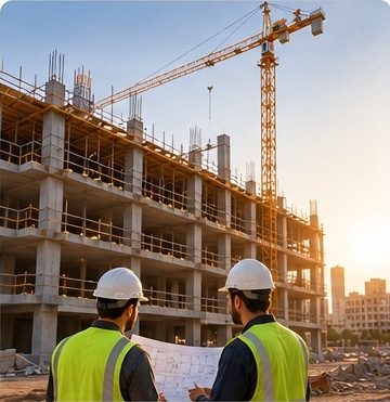 Engineers reviewing plans at a construction site