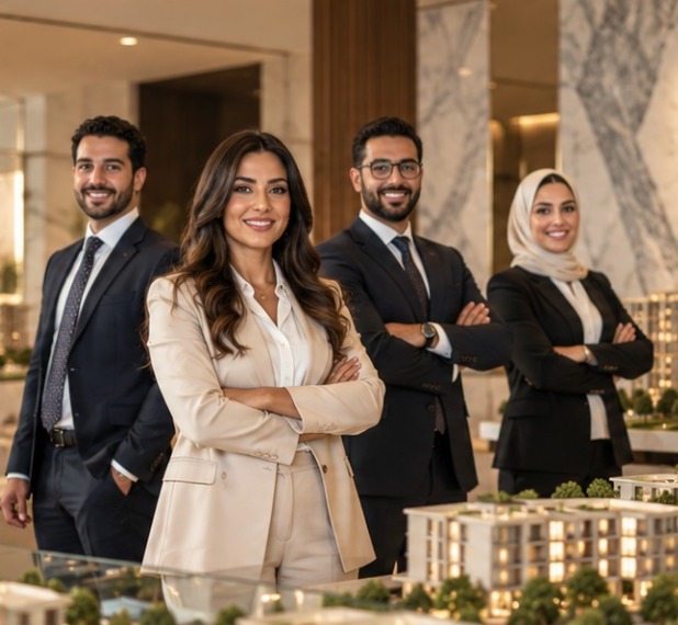 The YASCON team standing around an architectural model